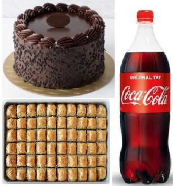 Çikolatalı Pasta 1 kg Cevizli Baklava ve Cola Süper Üçlü Set